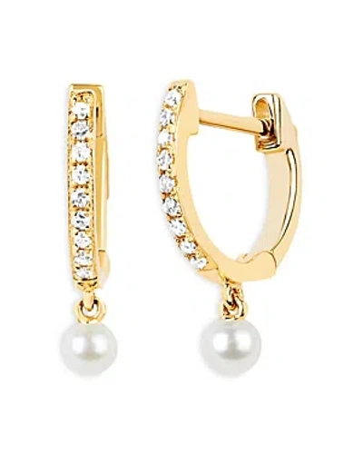 Ef Collection 14k Yellow Gold Diamond & Cultured Freshwater Pearl Huggie Drop Earrings