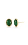 Ef Collection 14k Yellow Gold Diamond And Malachite Cabochon Stud Earrings In Green
