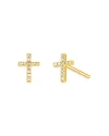 Ef Collection 14k Yellow Gold Diamond Baby Cross Stud Earrings In Gold