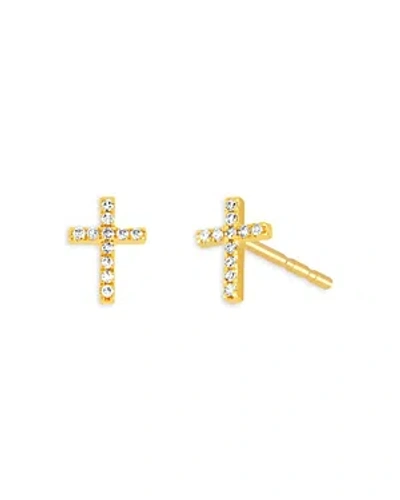 Ef Collection 14k Yellow Gold Diamond Baby Cross Stud Earrings