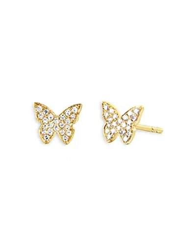 Ef Collection 14k Yellow Gold Diamond Butterfly Stud Earrings