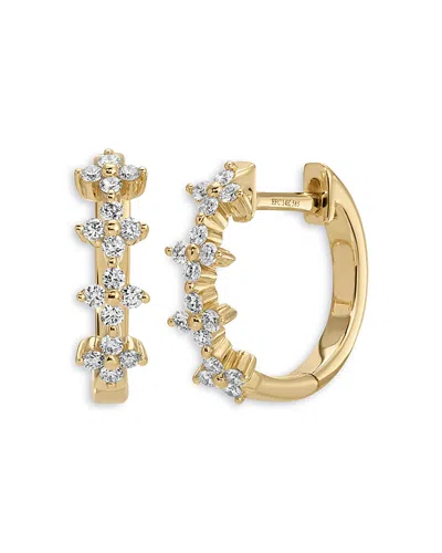 Ef Collection 14k Yellow Gold Diamond Fleur Huggie Hoop Earrings
