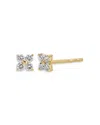 Ef Collection 14k Yellow Gold Diamond Fleur Stud Earrings In Brown