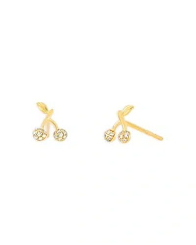 Ef Collection 14k Yellow Gold Diamond Mini Cherry Stud Earrings