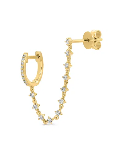 Ef Collection 14k Yellow Gold Diamond Mini Huggie & Prong Set Double Pierced Single Chain Earring, 0.17 Tcw