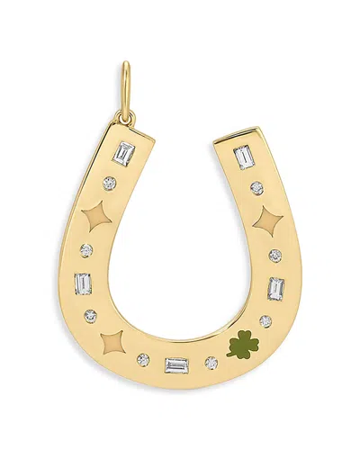 Ef Collection 14k Yellow Gold Diamond Round & Baguette Cut Jumbo Lucky Horseshoe Charm