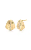 Ef Collection 14k Yellow Gold Diamond Shell Stud Earrings In Gold