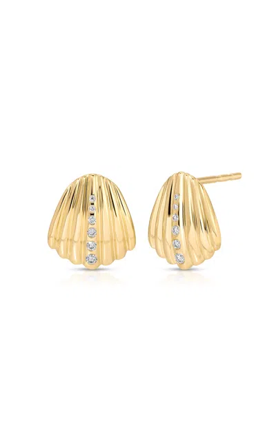 EF COLLECTION 14K YELLOW GOLD DIAMOND SHELL STUD EARRINGS