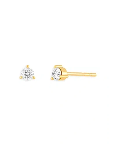 Ef Collection 14k Yellow Gold Diamond Solitaire Three Prong Stud Earrings