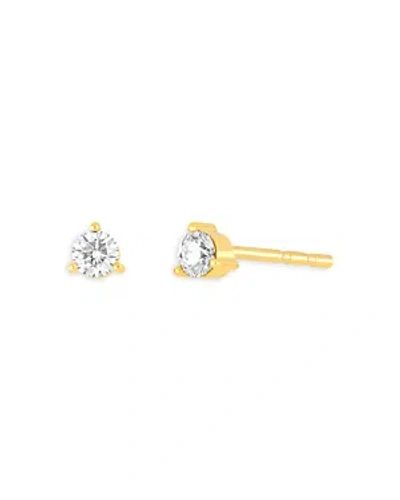 Ef Collection 14k Yellow Gold Diamond Solitaire Three Prong Stud Earrings