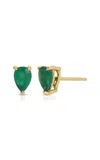 Ef Collection 14k Yellow Gold Emerald Stud Earrings In Gold