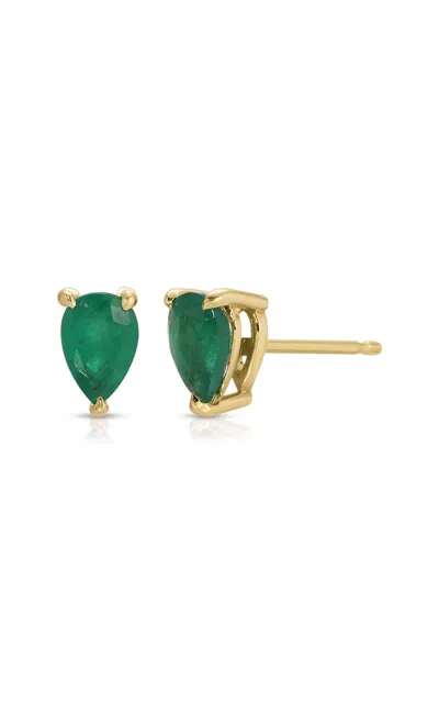 EF COLLECTION 14K YELLOW GOLD EMERALD STUD EARRINGS