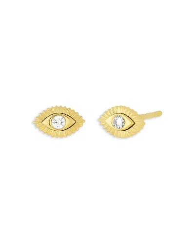 EF COLLECTION 14K YELLOW GOLD EVIL EYE PROTECTION STUD EARRINGS WITH DIAMONDS, 0.07 TCW