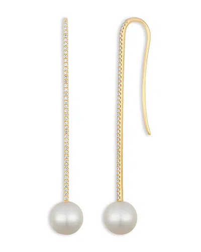 Ef Collection 14k Yellow Gold Freshwater Pearl & Diamond Vertical Bar Drop Earrings