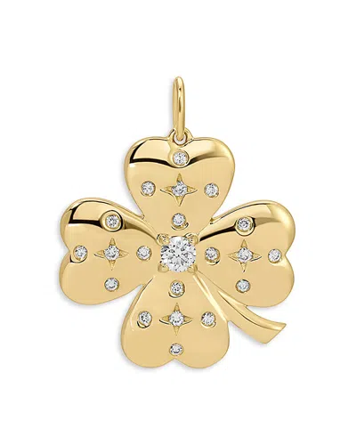 Ef Collection 14k Yellow Gold Jumbo Lucky Clover Charm With Diamonds, 0.15 Ct. T. W.