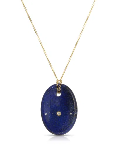 Ef Collection 14k Yellow Gold Lapis & Diamond Oval Aura Pendant Necklace, 26 In Brown