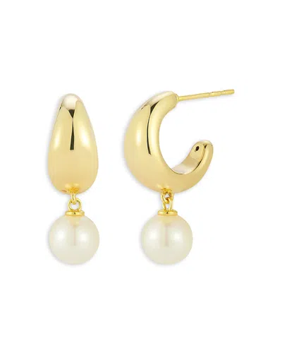Ef Collection Cultured Freshwater Pearl Dome Hoop Earrings In 14k Yellow Gold