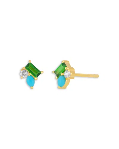 EF COLLECTION 14K YELLOW GOLD TRIPLE TREASURE STUD EARRINGS