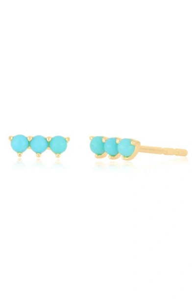 Ef Collection 14k Yellow Gold Turquoise Bar Stud Earrings