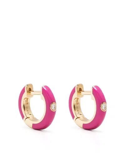 Ef Collection 14kt Yellow Gold Berry Enamel And Diamond Huggie Earrings In 金色