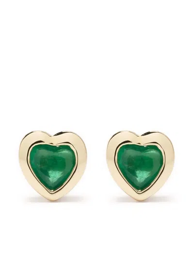 Ef Collection 14kt Yellow Gold Heart Emerald Stud Earrings In 金色
