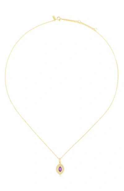 Ef Collection Amethyst & Diamond Pendant Necklace In Yellow Gold
