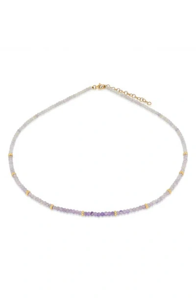 Ef Collection Birthstone Beaded Necklace In Yellow Gold/amethyst