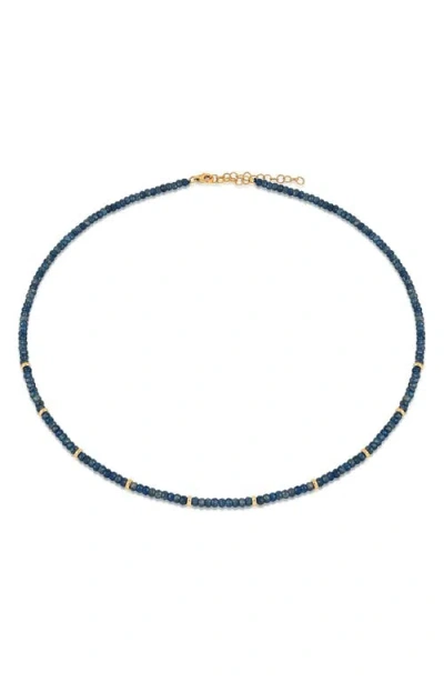 Ef Collection Birthstone Beaded Necklace In Yellow Gold/blue