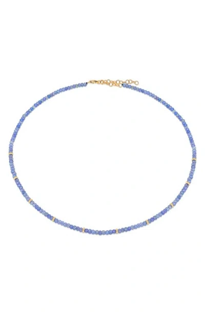 Ef Collection Birthstone Beaded Necklace In Yellow Gold/tanzanite