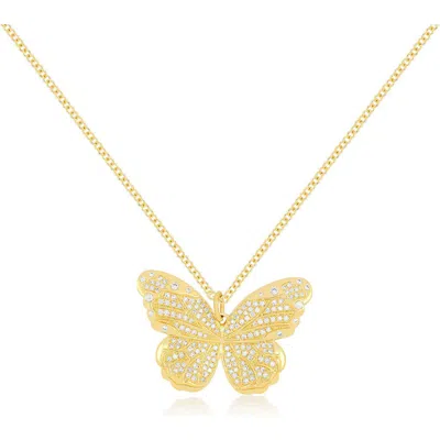 Ef Collection Butterfly Pendant Necklace In 14k Yellow Gold