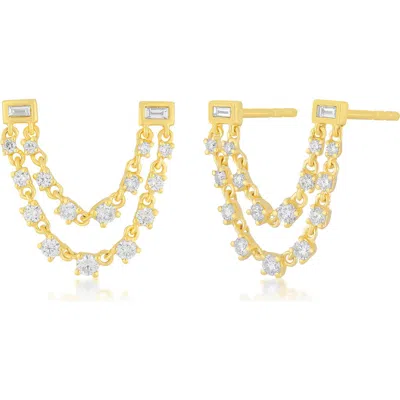 Ef Collection Diamond Chain Double Stud Earrings In Multi