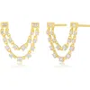 Ef Collection Diamond Chain Double Stud Earrings In Yellow Gold
