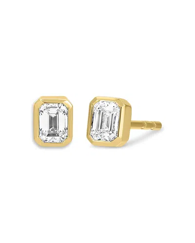 Ef Collection Diamond Emerald Cut Solitaire Stud Earrings In Gold