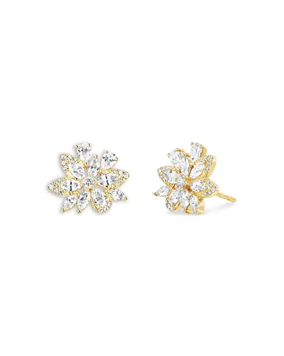 Ef Collection Diamond Flower Cluster Stud Earrings In Gold