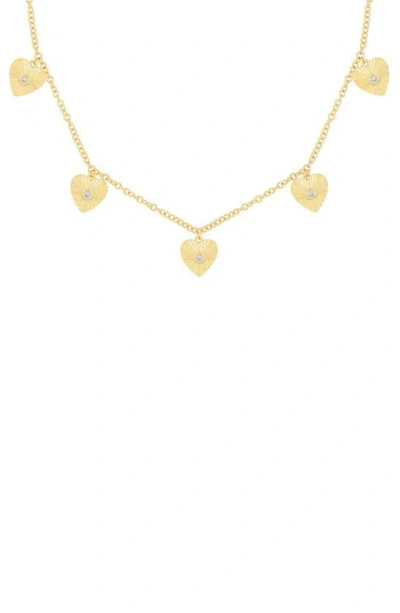Ef Collection Diamond Fluted Heart Charm Necklace In 14k Yellow Gold