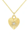 Ef Collection Diamond Fluted Heart Pendant Necklace In 14k Yellow Gold