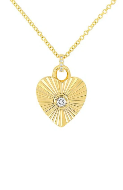 Ef Collection Diamond Fluted Heart Pendant Necklace In 14k Yellow Gold