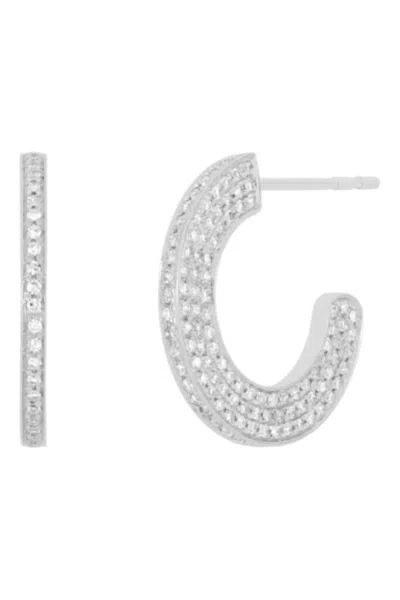 Ef Collection Diamond Harper Hoop Earrings In White Gold In Metallic