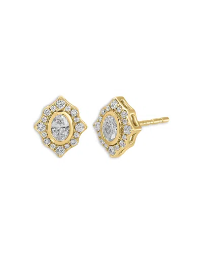 Ef Collection Diamond Oval Halo Stud Earrings In Gold
