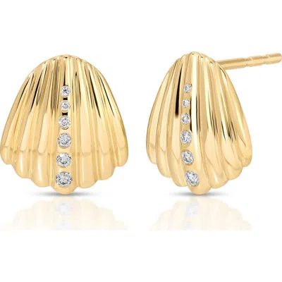 Ef Collection Diamond Shell Stud Earrings