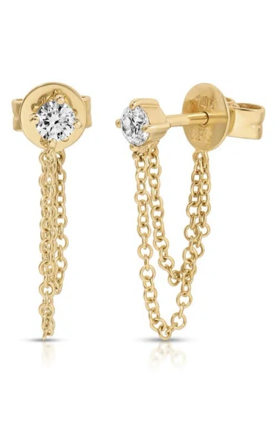 Ef Collection Diamond Solitaire Looped Chain Drop Earrings In Gold