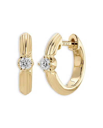 Ef Collection Diamond Solitaire Zoe Grooved Hoop Earrings In Gold
