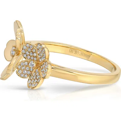 Ef Collection Double Cherry Blossom Diamond Pavé Ring In 14k Yellow Gold