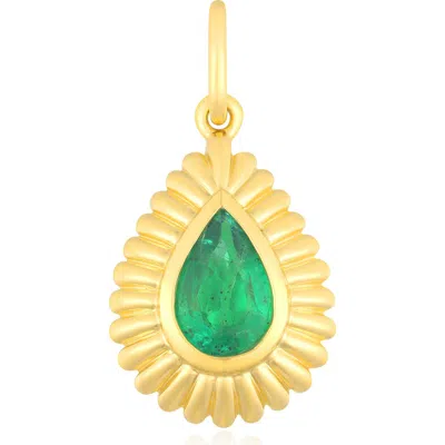 Ef Collection Emerald Fluted Teardrop Charm In Gold