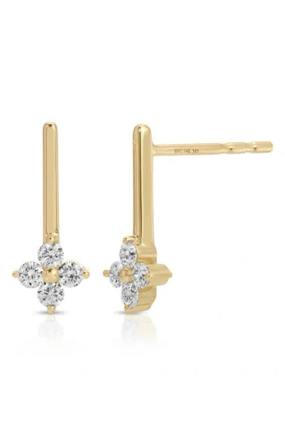 Ef Collection 14k Yellow Gold Diamond Fleur Bar Stud Earrings