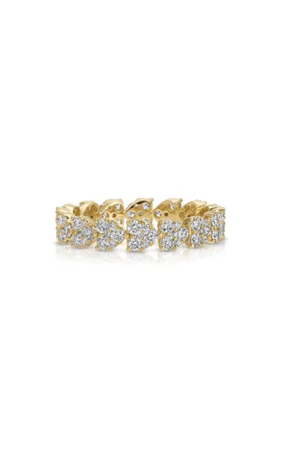 Ef Collection 14k Yellow Gold Diamond Heart Cluster Eternity Band In Brown