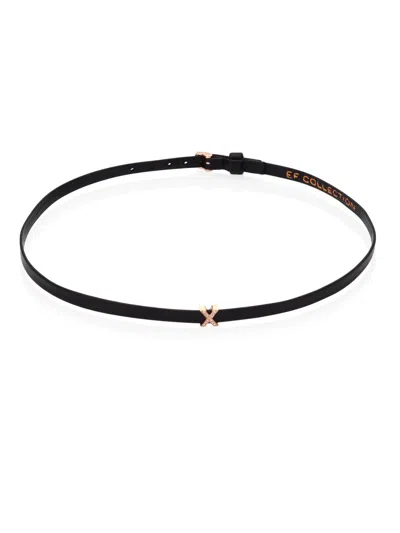 Ef Collection Mini Diamond X 14k Rose Gold & Leather Choker In Black