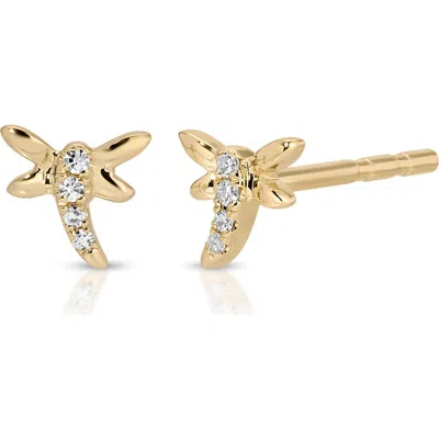 Ef Collection Mini Dragonfly Diamond Stud Earrings In Gold