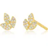 Ef Collection Pavé Diamond Leaf Stud Earrings In Yellow Gold