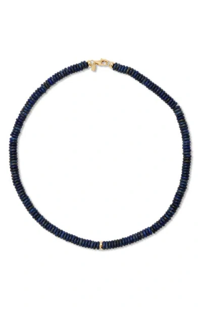 Ef Collection Semiprecious Stone Rondelle Bead Necklace In 14k Yellow Gold/lapis